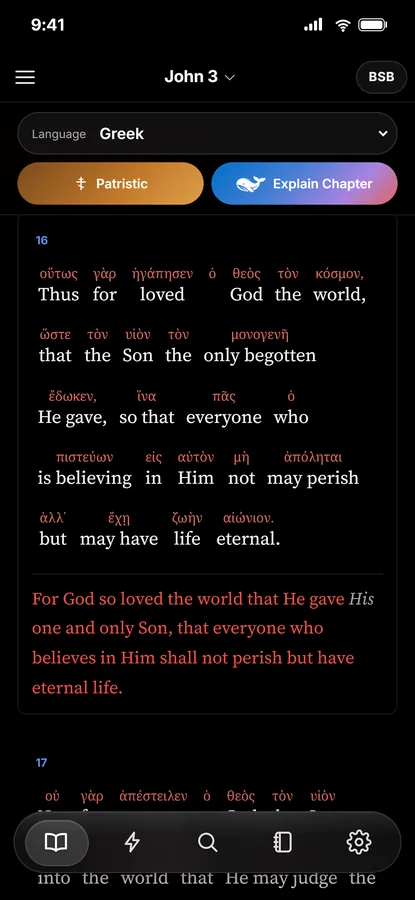 John 3 in Greek with the English under each word
