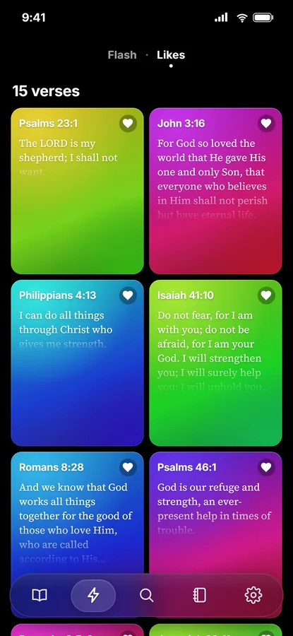 The Likes gallery: liked verses as colourful tiles